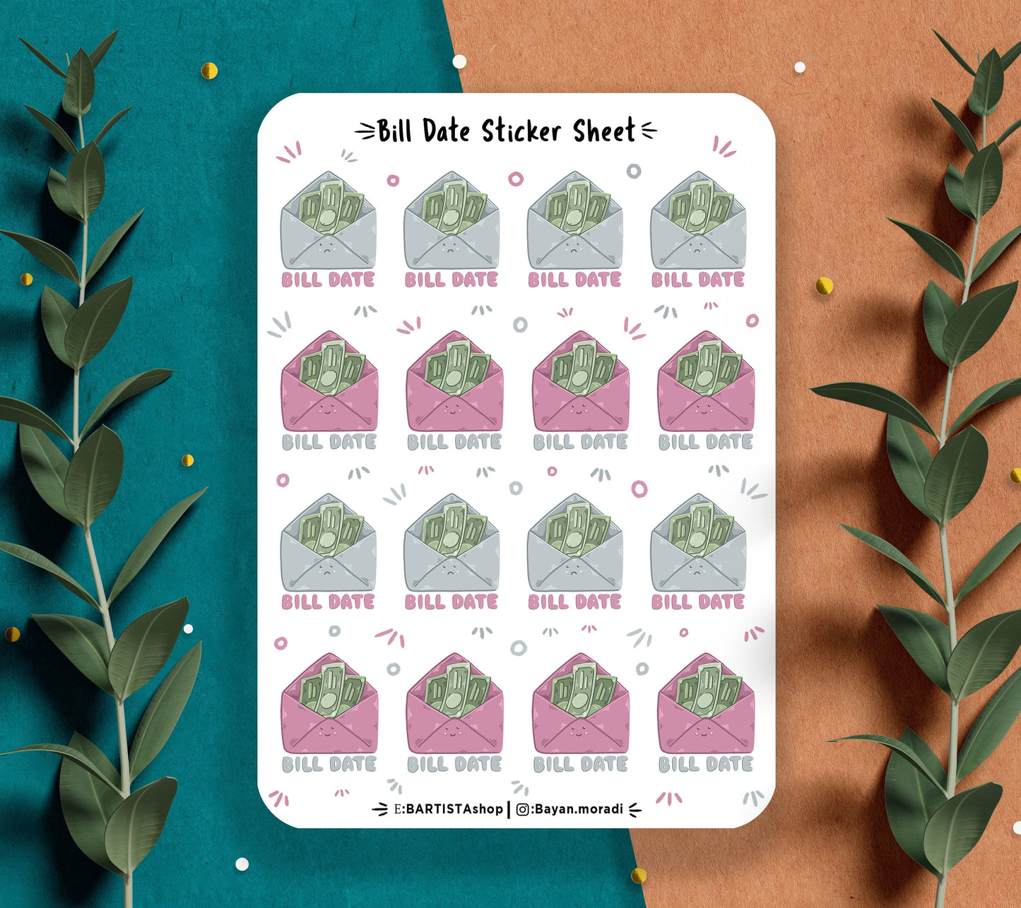 16 Bill Date stickers , planner bill due stickers , pay day stickers , planner stickers , Bill date Envelopes , sticker , sticker sheet cute