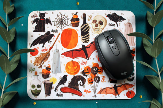 Boo Mouse Pad, Halloween Mouse Pad, Cute Halloween Mouse Mat, Cute Pumpkin Illustrated Mousemat, Autumn Mouse Pad, Fall Decor, Office Decor