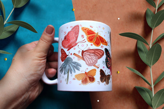 Butterfly crystal Mug, Butterfly cup, coffee cup, illustrated coffee mug, Nature Illustrated Mug, Woodland Themed Gift, cute mug